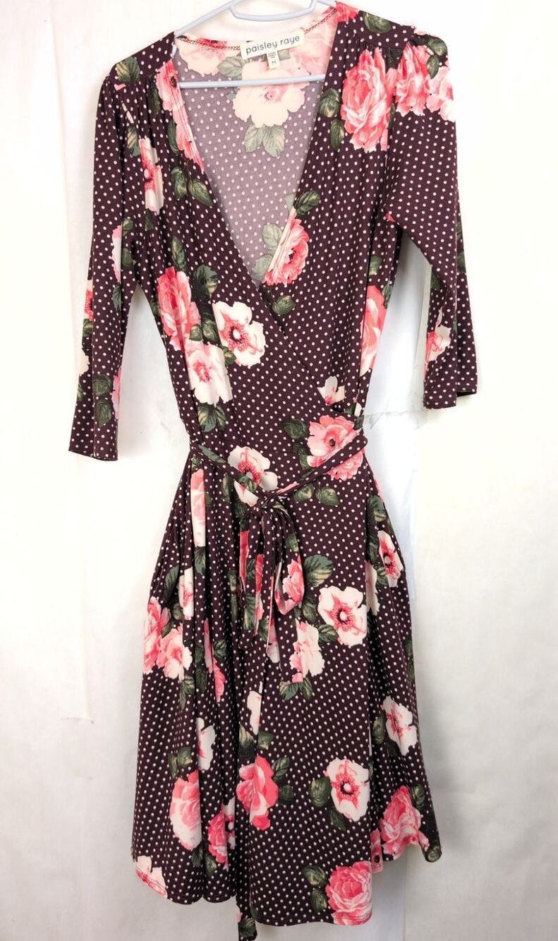 Paisley Raye polka dot floral midi wrap dress Size Medium Boho Retro Feminine